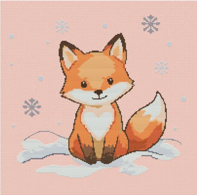 kawaii fox in snow cross stitch pattern pdf cute winter fox embroidery modèle point de croix renard neige beginner friendly