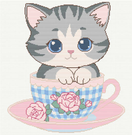 chaton dans tasse fleurie grille point de croix pdf
