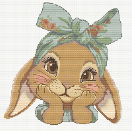 diagramme point de croix lapin au bandeau fleuri modèle pdf pixelbrodes