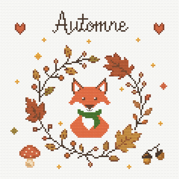 Modèle de point de croix renard Le Petit Renard d’Automne