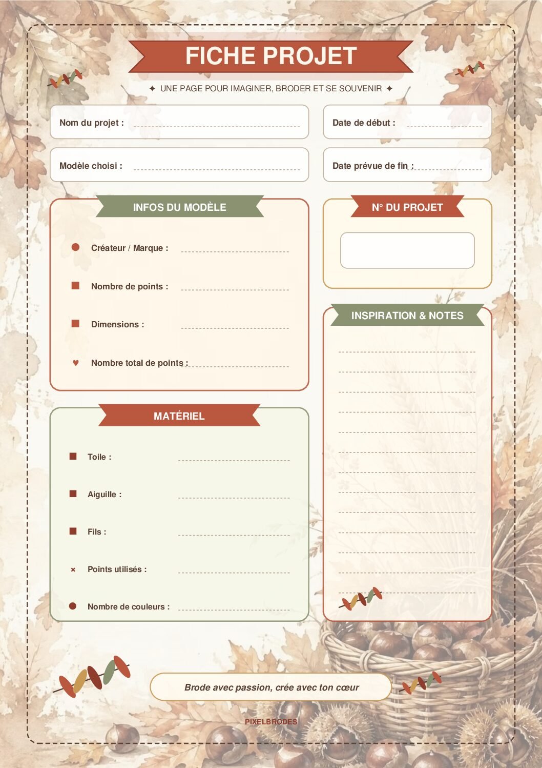 Fiche projet broderie à imprimer – Châtaignes d’automne