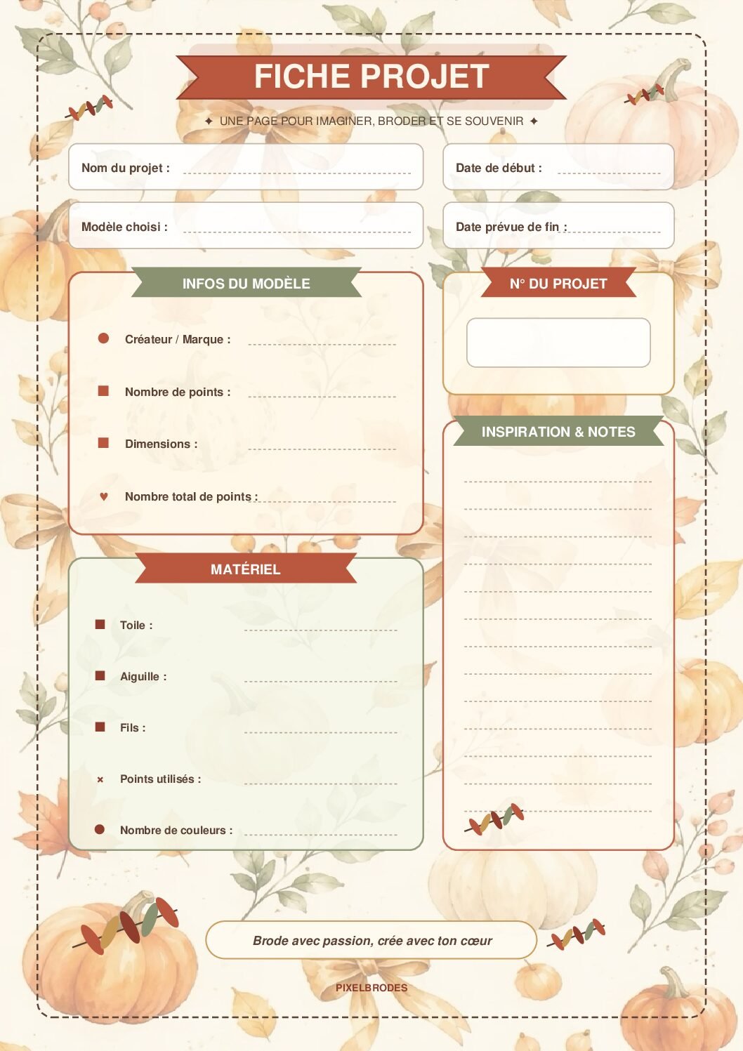Fiche projet broderie à imprimer – Citrouilles