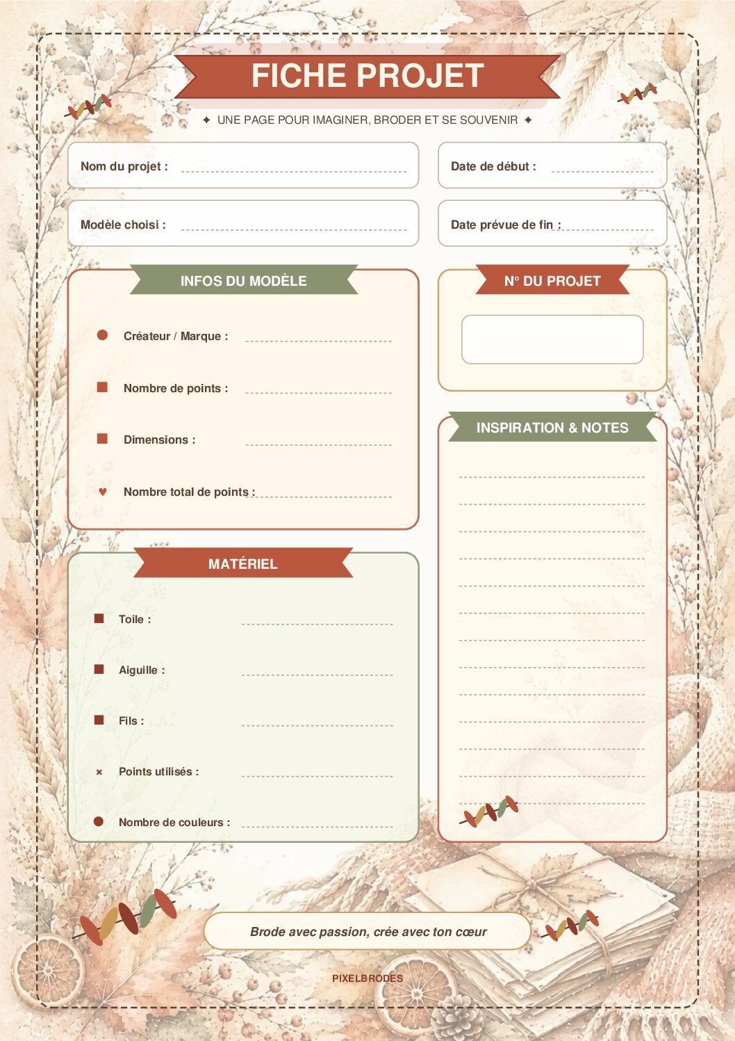 Fiche projet broderie à imprimer – Douceur automnale